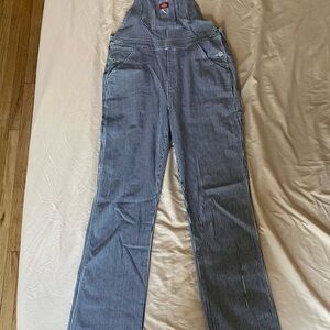 Dickies Women's Hickory Stripe Boyfriend Fit Bib Overalls